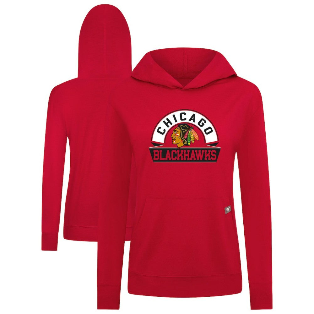NHL Red Chicago Blackhawks Levelwear Women's Relay Banner Arch Pullover Hoodie