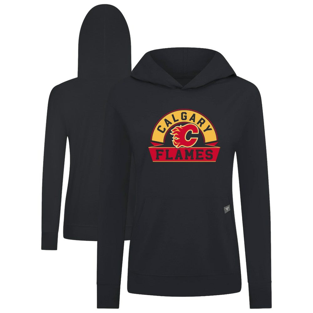 NHL Black Calgary Flames Levelwear Women's Relay Banner Arch Pullover Hoodie