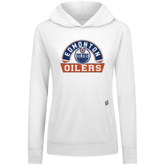 NHL White Edmonton Oilers Levelwear Women's Relay Banner Arch Pullover Hoodie