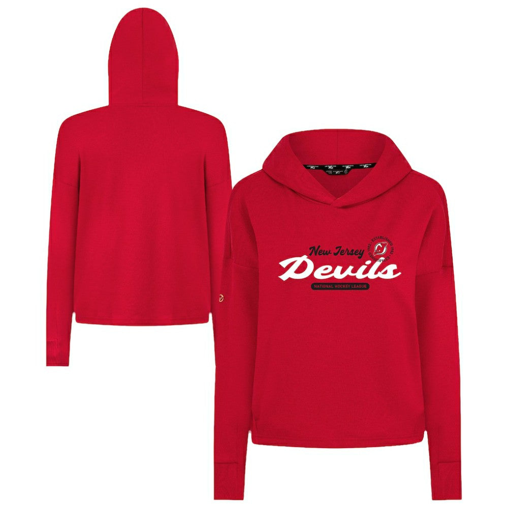 NHL Red New Jersey Devils Levelwear Women's Sweet Monument Tri-Blend Cropped Pullover Hoodie