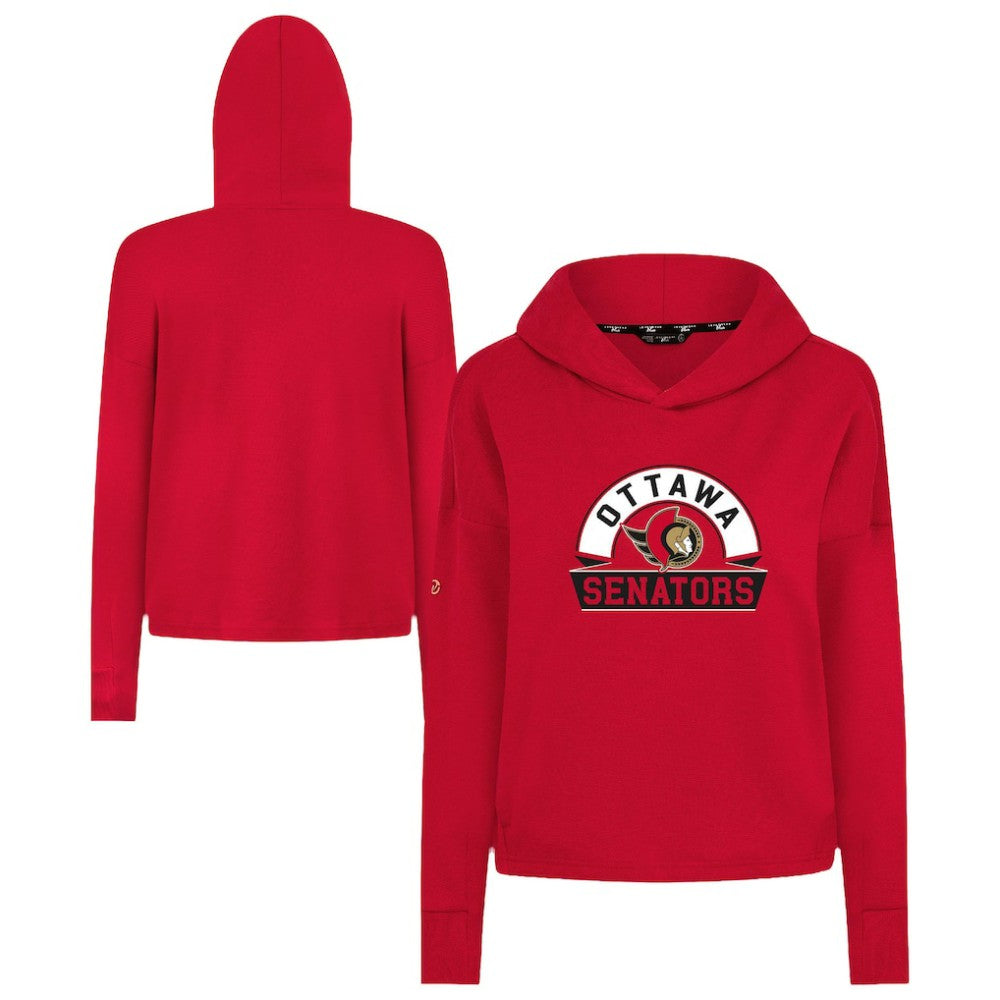 NHL Red Ottawa Senators Levelwear Women's Sweet Banner Arch Tri-Blend Cropped Pullover Hoodie