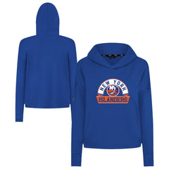 NHL Royal New York Islanders Levelwear Women's Sweet Banner Arch Tri-Blend Cropped Pullover Hoodie