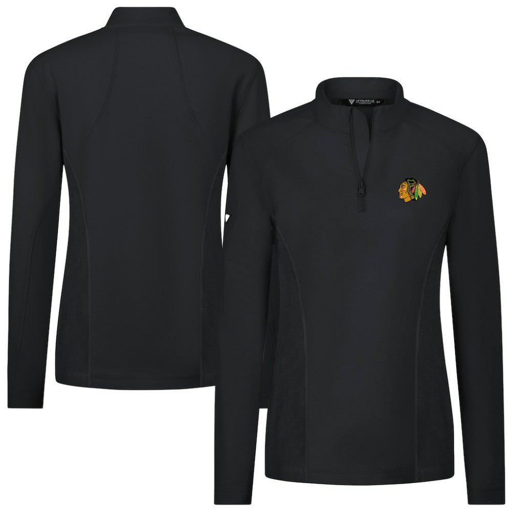 NHL Black Chicago Blackhawks Levelwear Women's Upright Quarter-Zip Pullover