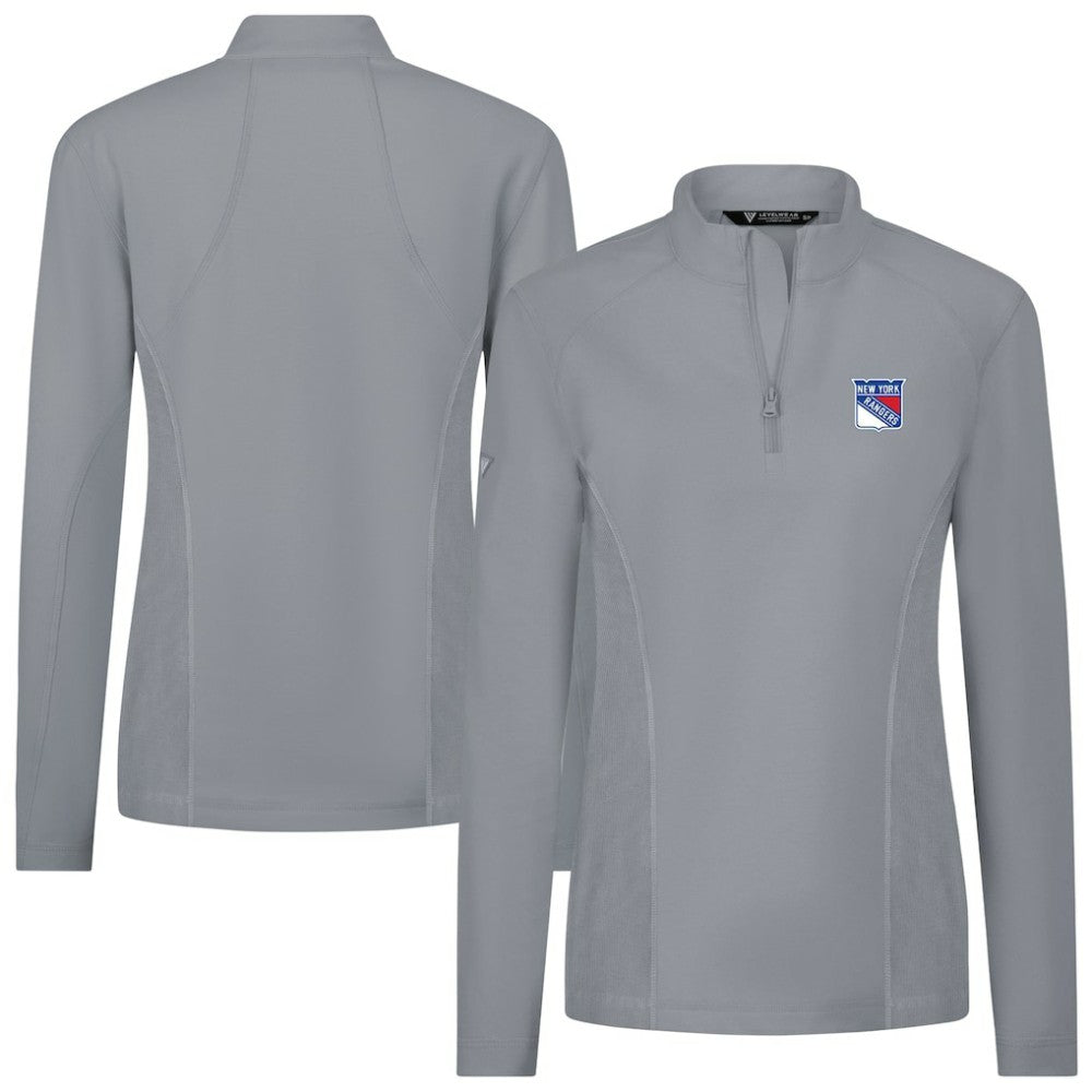 NHL Gray New York Rangers Levelwear Women's Upright Quarter-Zip Pullover