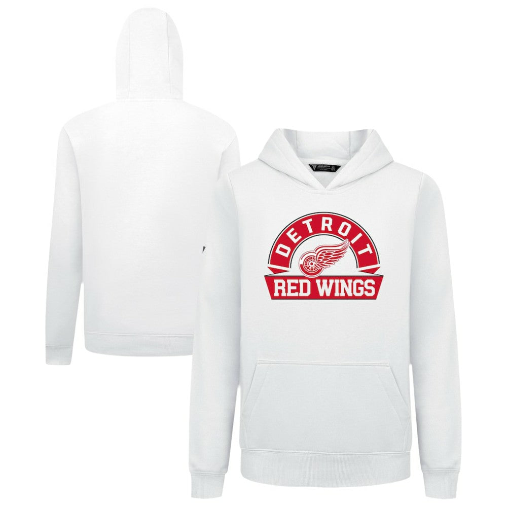 NHL White Detroit Red Wings Levelwear Youth Podium Banner Arch Pullover Hoodie