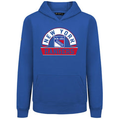 NHL Royal New York Rangers Levelwear Youth Podium Banner Arch Pullover Hoodie
