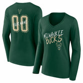 NBA Milwaukee Bucks Women's Hustle Custom Long Sleeve V-Neck T-Shirt