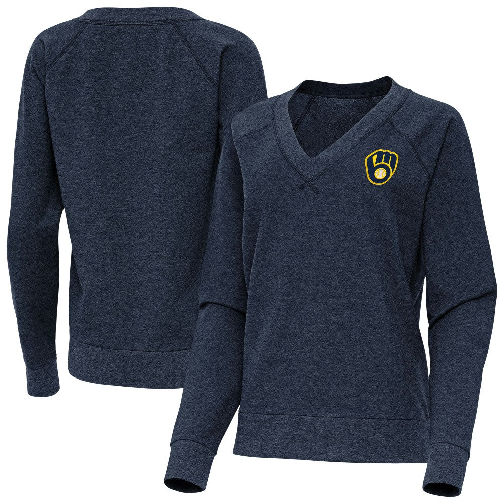 MLB Milwaukee Brewers Antigua Women's Varsity Tri-Blend V-Neck Long Sleeve T-Shirt