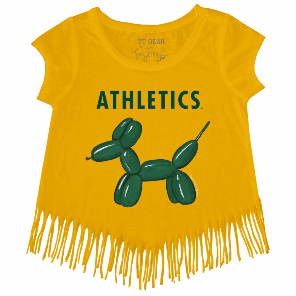 MLB Athletics Tiny Turnip Girls Youth Balloon Dog Fringe T-Shirt