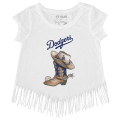 MLB Los Angeles Dodgers Tiny Turnip Girls Youth Cowboy Boot Fringe T-Shirt