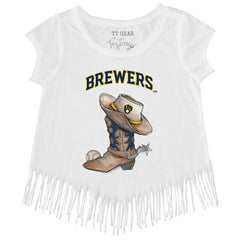 MLB Milwaukee Brewers Tiny Turnip Girls Youth Cowboy Boot Fringe T-Shirt