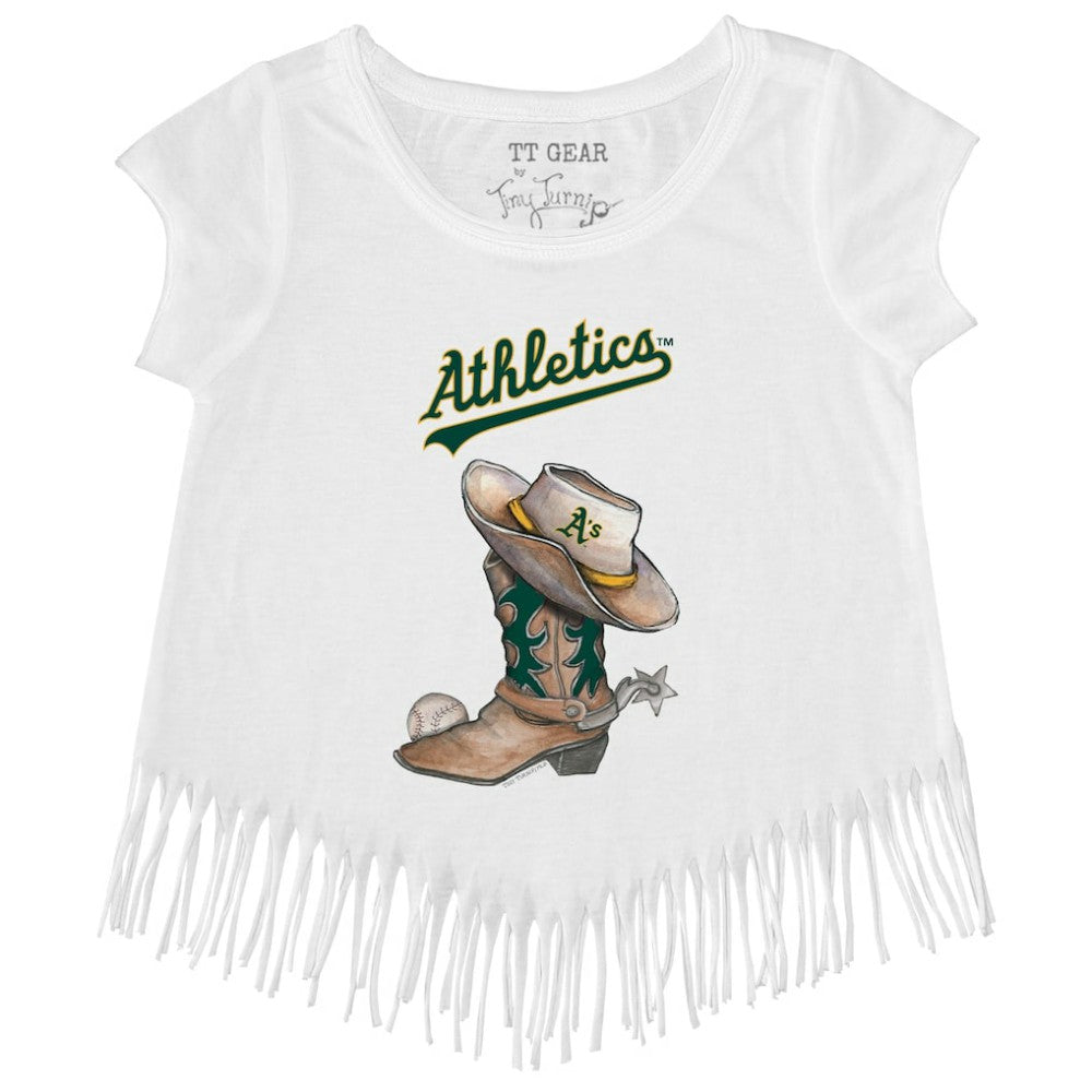 MLB Athletics Tiny Turnip Girls Youth Cowboy Boot Fringe T-Shirt