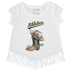 MLB Athletics Tiny Turnip Girls Youth Cowboy Boot Fringe T-Shirt