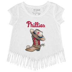 MLB Philadelphia Phillies Tiny Turnip Girls Youth Cowboy Boot Fringe T-Shirt