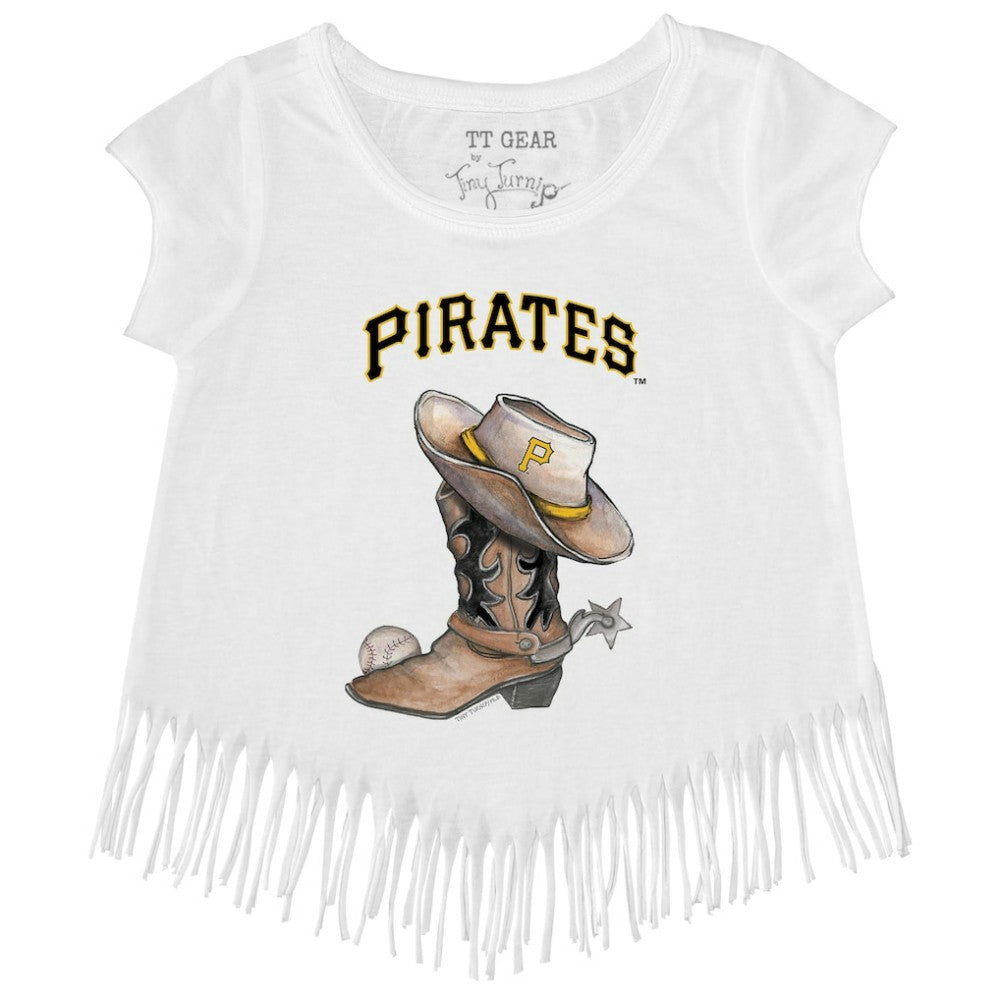 MLB Pittsburgh Pirates Tiny Turnip Girls Youth Cowboy Boot Fringe T-Shirt