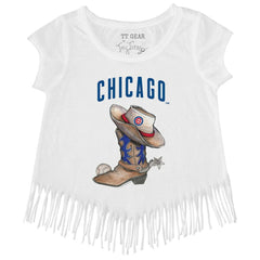 MLB Chicago Cubs Tiny Turnip Girls Youth Cowboy Boot Fringe T-Shirt