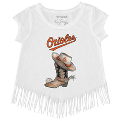 MLB Baltimore Orioles Tiny Turnip Girls Youth Cowboy Boot Fringe T-Shirt