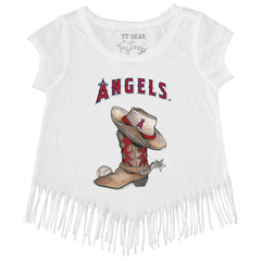 MLB Los Angeles Angels Tiny Turnip Girls Youth Cowboy Boot Fringe T-Shirt
