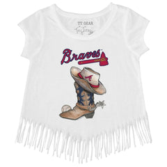 MLB Atlanta Braves Tiny Turnip Girls Youth Cowboy Boot Fringe T-Shirt