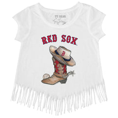 MLB Boston Red Sox Tiny Turnip Girls Youth Cowboy Boot Fringe T-Shirt