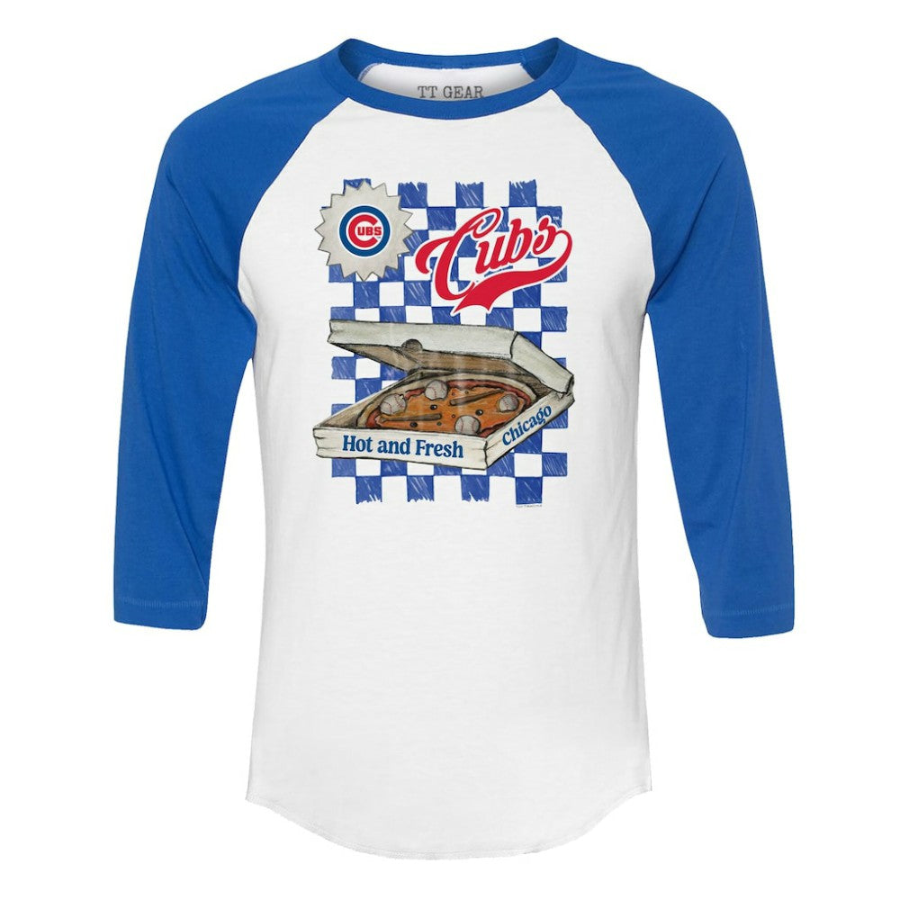 MLB Chicago Cubs Tiny Turnip Women's Pizza 3/4-Sleeve Raglan Baseball T-Shirt