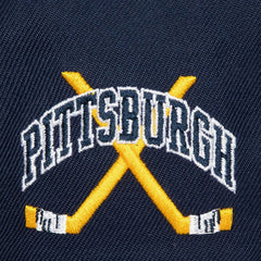NHL Navy/Gold Pittsburgh Penguins Mitchell & Ness x Just Don Wave Script Pro Strapback Hat