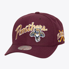 NHL Maroon Florida Panthers Mitchell & Ness x Just Don Wave Script Pro Strapback Hat