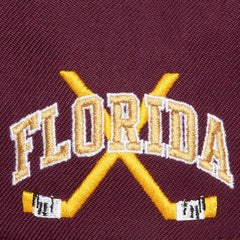 NHL Maroon Florida Panthers Mitchell & Ness x Just Don Wave Script Pro Strapback Hat