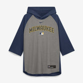 MLB Milwaukee Brewers Nike Authentic Collection Flux Dri-FIT Raglan 3/4-Sleeve Hooded T-Shirt