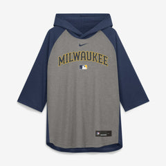 MLB Milwaukee Brewers Nike Authentic Collection Flux Dri-FIT Raglan 3/4-Sleeve Hooded T-Shirt
