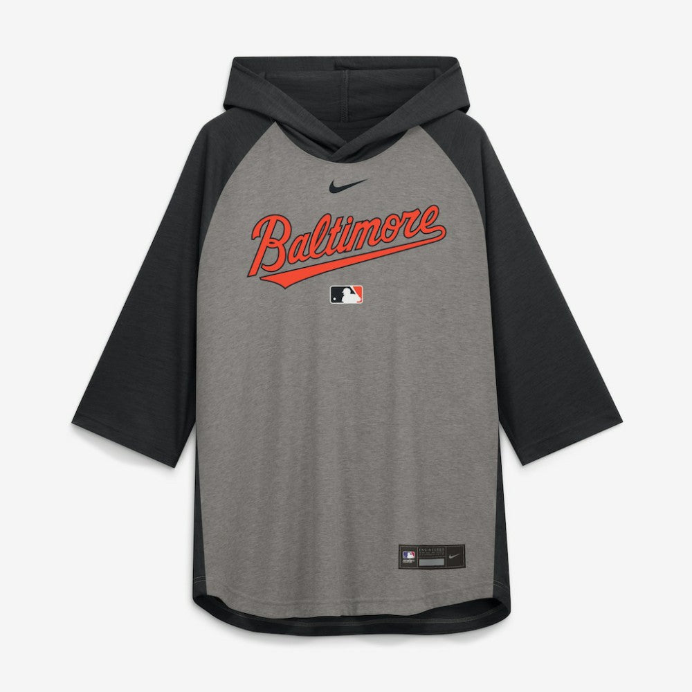 MLB Baltimore Orioles Nike Authentic Collection Flux Dri-FIT Raglan 3/4-Sleeve Hooded T-Shirt