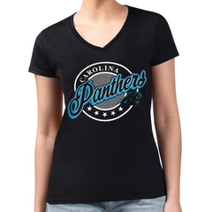 G-III 4Her by Carl Banks Women's Super-Slim Fit Lightweight Pinstripe Circle V-Neck T-Shirt - Carolina Panthers