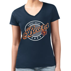 G-III 4Her by Carl Banks Women's Super-Slim Fit Lightweight Pinstripe Circle V-Neck T-Shirt - Chicago Bears