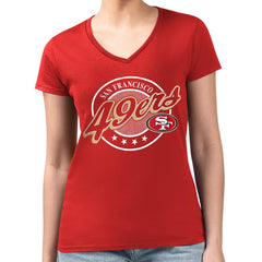 G-III 4Her by Carl Banks Women's Super-Slim Fit Lightweight Pinstripe Circle V-Neck T-Shirt - San Francisco 49ers