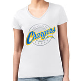G-III 4Her by Carl Banks Women's Super-Slim Fit Lightweight Pinstripe Circle V-Neck T-Shirt - Los Angeles Chargers