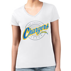 G-III 4Her by Carl Banks Women's Super-Slim Fit Lightweight Pinstripe Circle V-Neck T-Shirt - Los Angeles Chargers