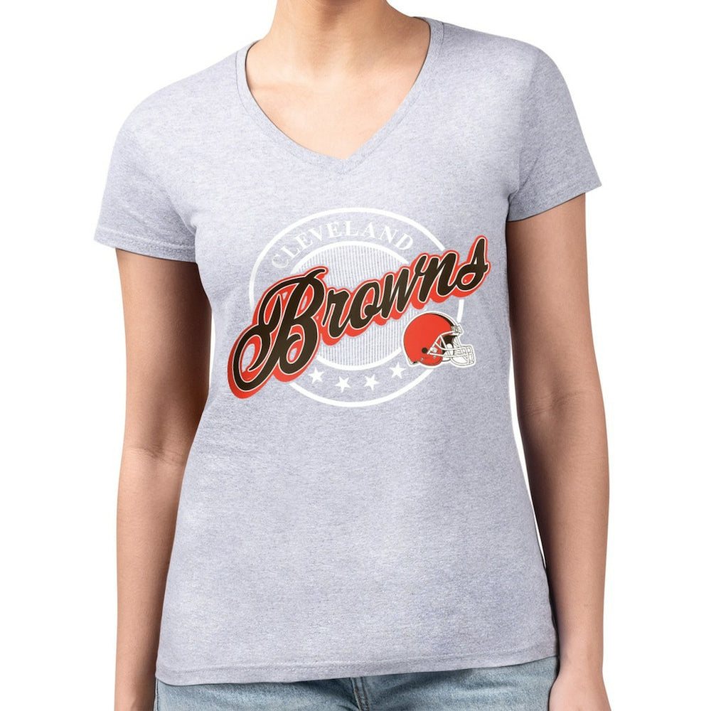 G-III 4Her by Carl Banks Women's Super-Slim Fit Lightweight Pinstripe Circle V-Neck T-Shirt - Cleveland Browns