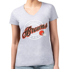 G-III 4Her by Carl Banks Women's Super-Slim Fit Lightweight Pinstripe Circle V-Neck T-Shirt - Cleveland Browns