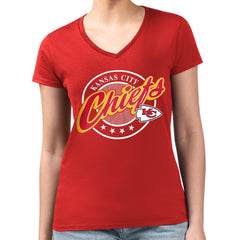 G-III 4Her by Carl Banks Women's Super-Slim Fit Lightweight Pinstripe Circle V-Neck T-Shirt - Kansas City Chiefs