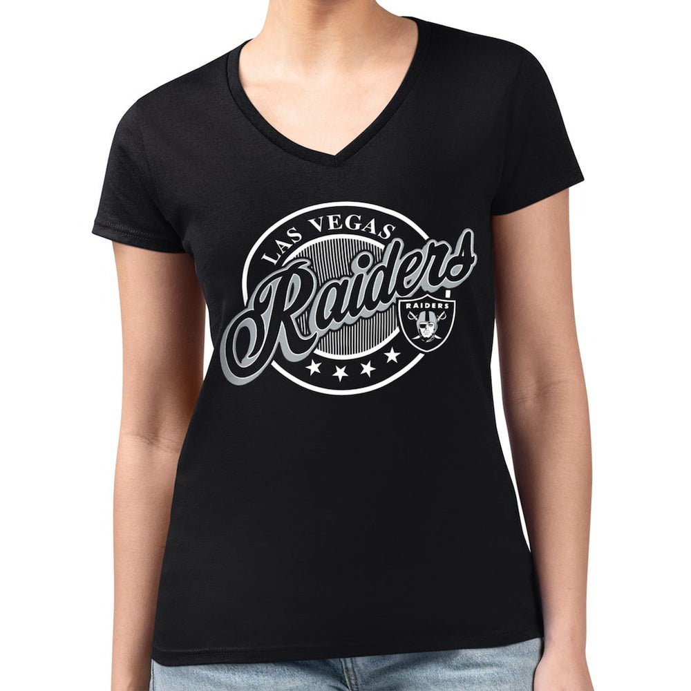 G-III 4Her by Carl Banks Women's Super-Slim Fit Lightweight Pinstripe Circle V-Neck T-Shirt - Las Vegas Raiders