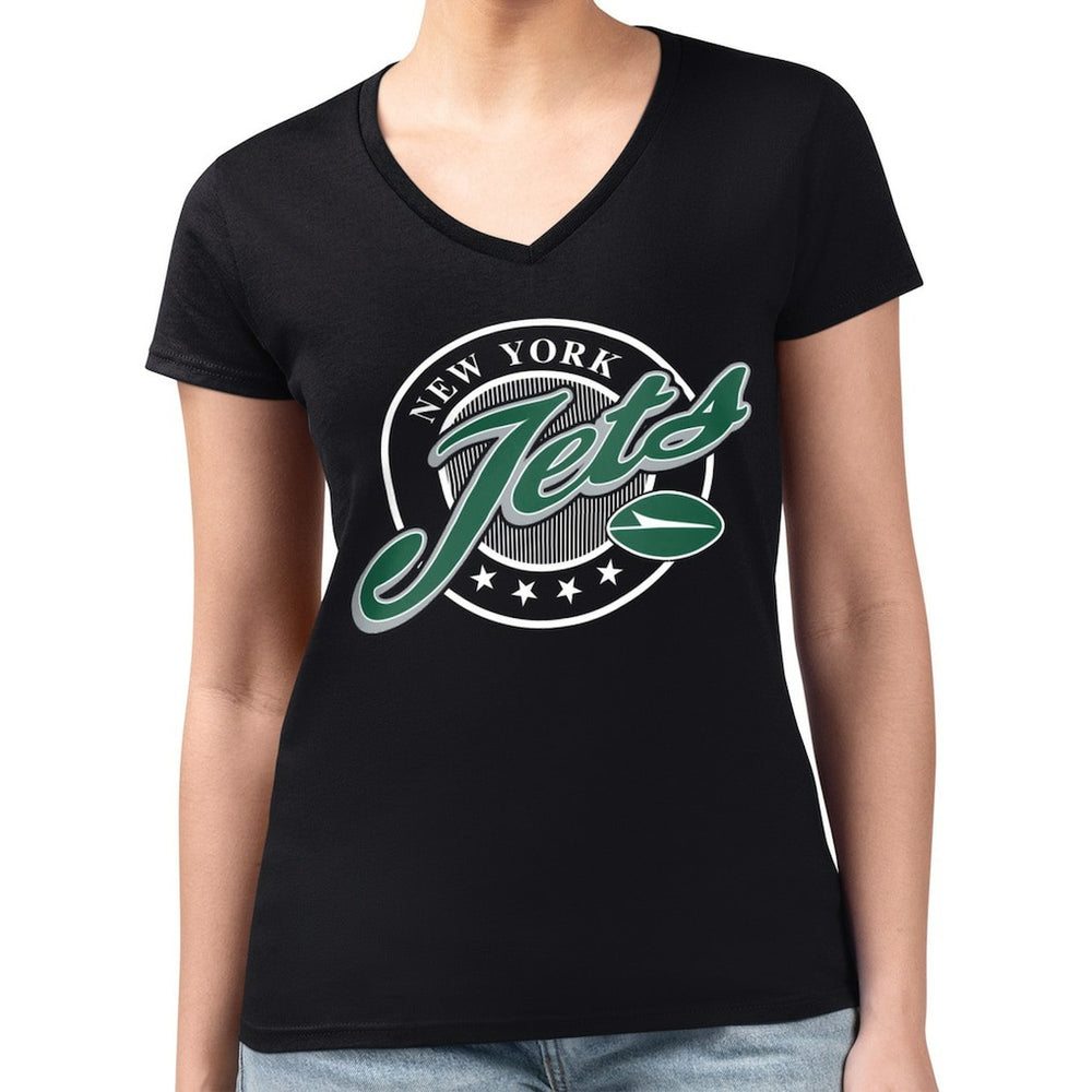 G-III 4Her by Carl Banks Women's Super-Slim Fit Lightweight Pinstripe Circle V-Neck T-Shirt - New York Jets