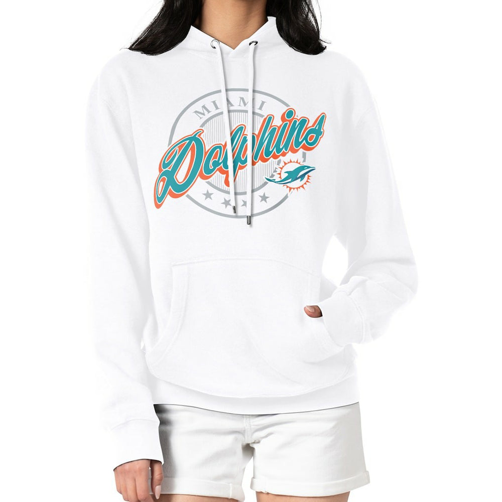 G-III 4Her by Carl Banks Women's Pinstripe Circle Fleece Pullover Hoodie - Miami Dolphins