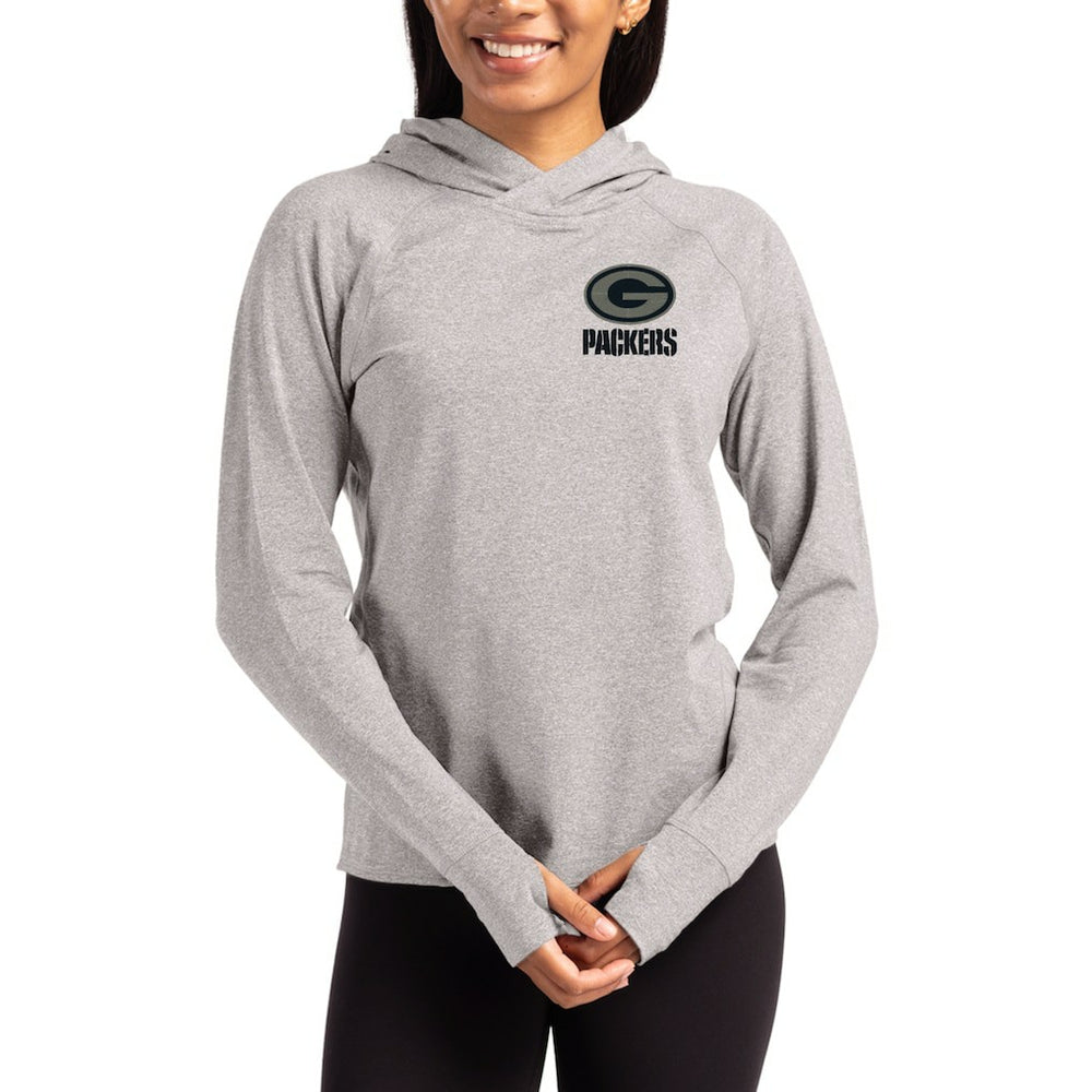 Cutter & Buck Women's Tonal Logo Adapt Knit Recycled Raglan Pullover Hoodie - Green Bay Packers