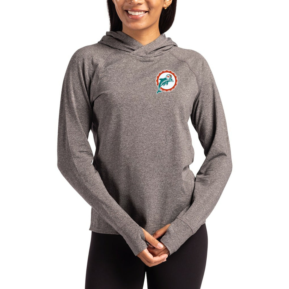 Cutter & Buck Women's Throwback Logo Adapt Knit Recycled Raglan Pullover Hoodie - Miami Dolphins