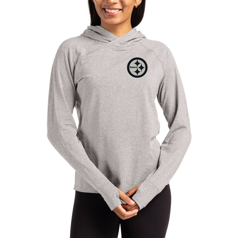 Cutter & Buck Women's Tonal Logo Adapt Knit Recycled Raglan Pullover Hoodie - Pittsburgh Steelers