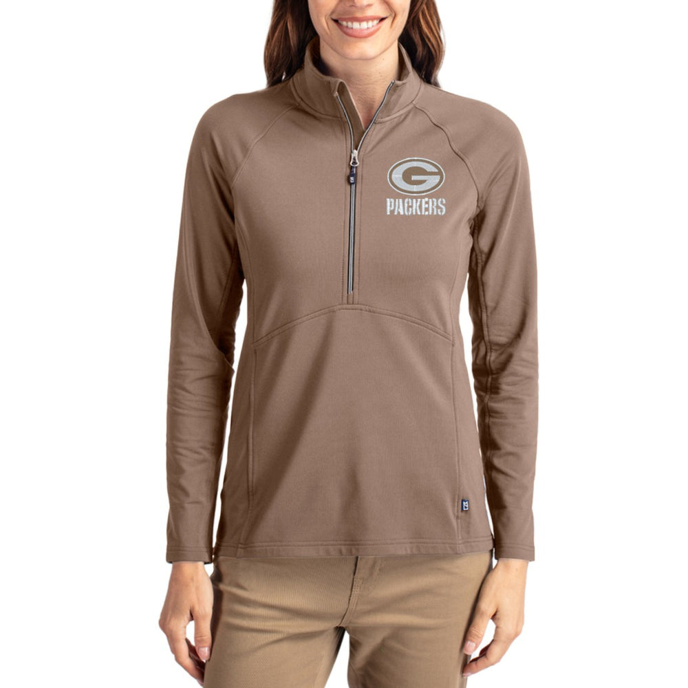 Cutter & Buck Women's Tonal Adapt Eco Knit Stretch Recycled Raglan Half-Zip Pullover - Green Bay Packers