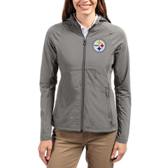 Cutter & Buck Women's Adapt Eco Knit Hybrid Recycled Raglan Full-Zip Hoodie Jacket - Pittsburgh Steelers