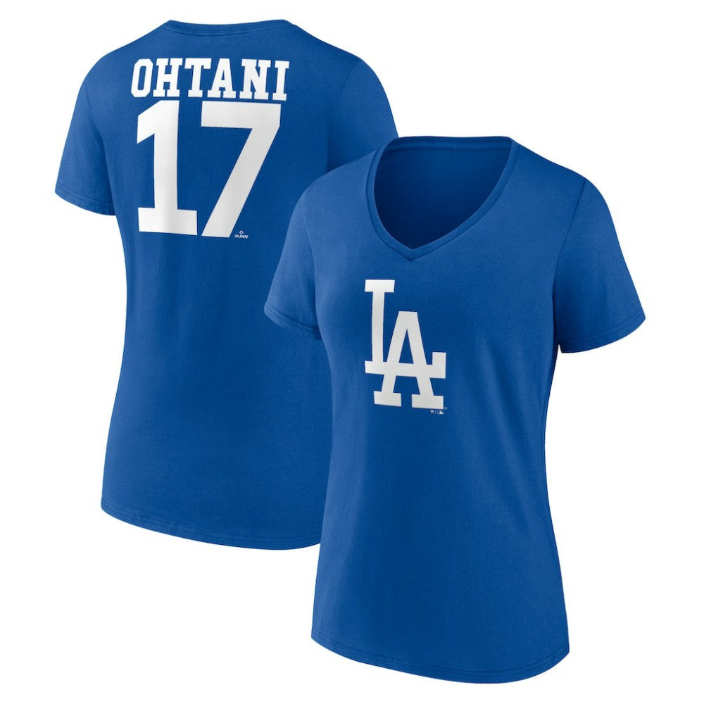 MLB Shohei Ohtani Los Angeles Dodgers Women's Player Name & Number V-Neck T-Shirt