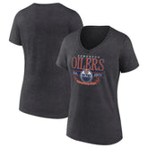 NHL Charcoal Edmonton Oilers Women's Retro Banner V-Neck T-Shirt