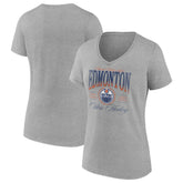NHL Gray Edmonton Oilers Women's Retro Script V-Neck T-Shirt